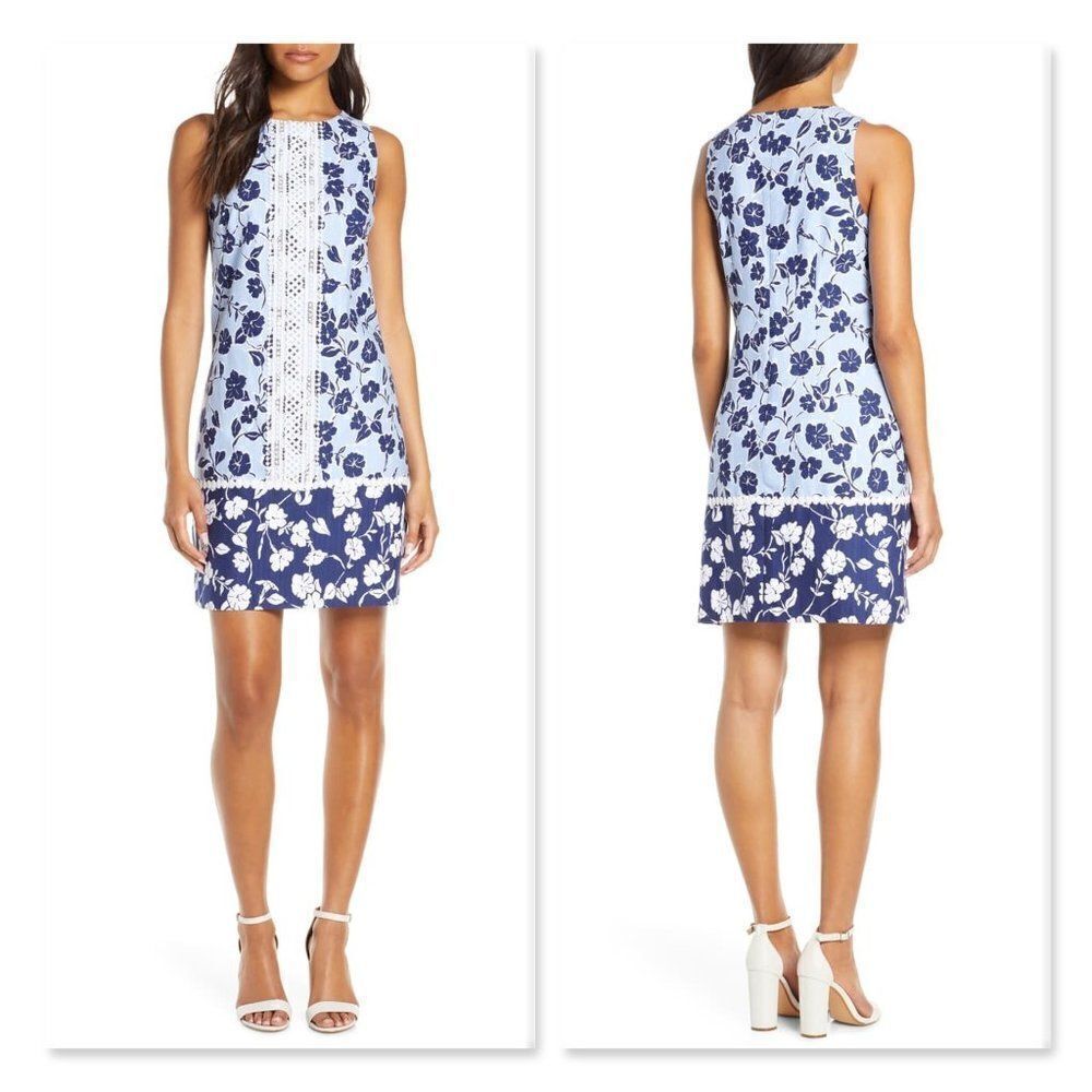 Eliza J Sleeveless Lace Trim Floral Shift Mini
